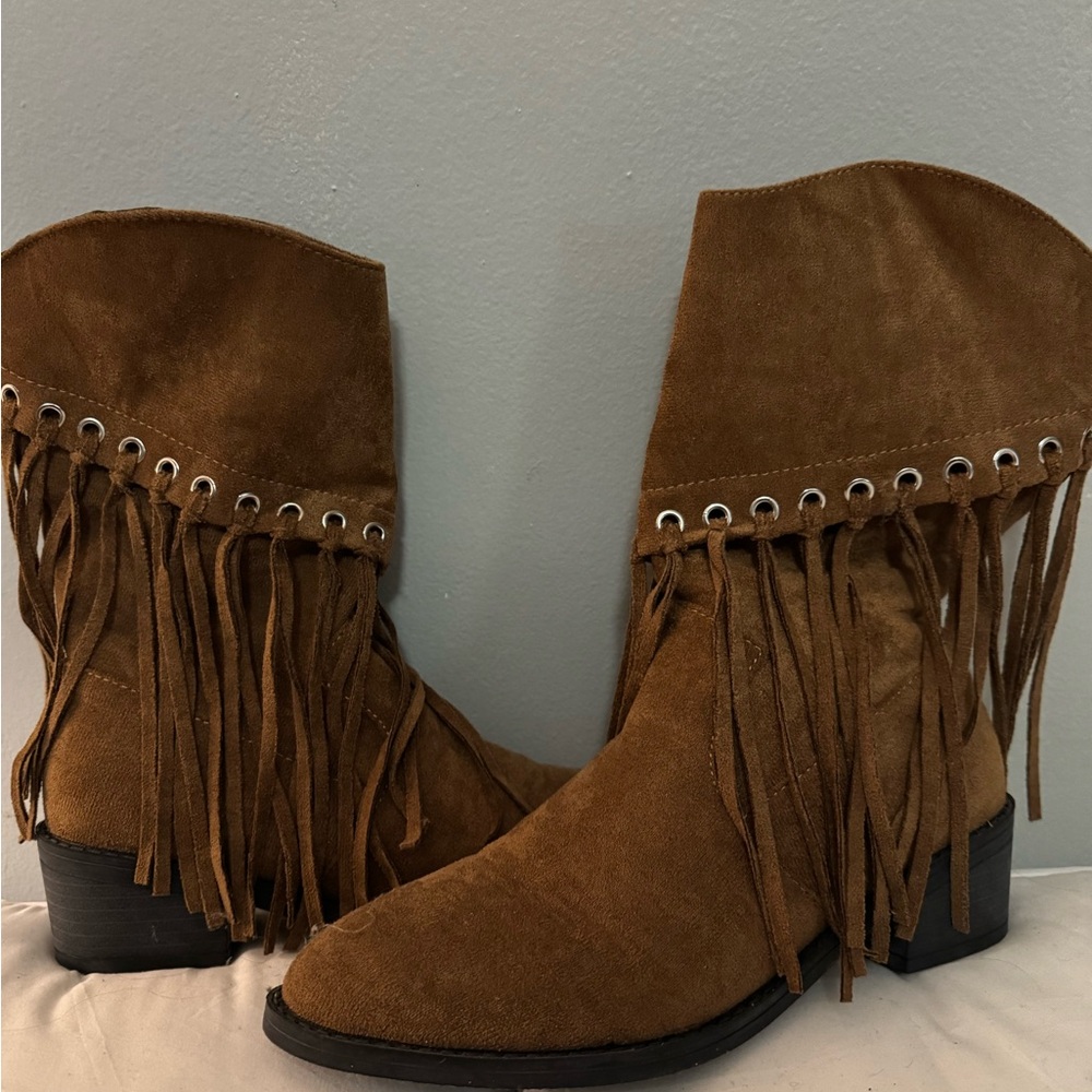 Brown Fringe Suede Boots